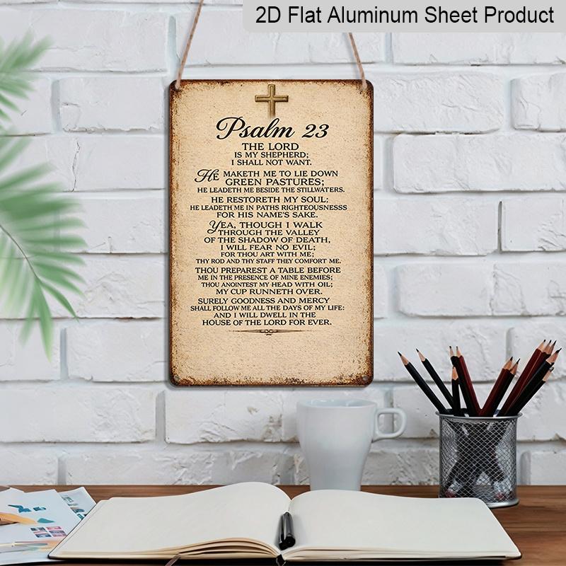2D Flat 1pc Psalm 23: The Lord Is My Shepherd Aluminum Sign - Vintage Verse Wall Art with Hebrew Scripture, Religious Decor Suitable for Home