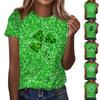 Women's Casual Short Sleeve Shirts Fashion St Patrick's Print Tunic Tops With Pockets