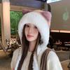 Women Autumn Winter Warm Thicken Ear Protector Hat Cold Fur Cat Ears Velvet Outdoor Knitted Cap Sweet Cute Lei Feng Hats