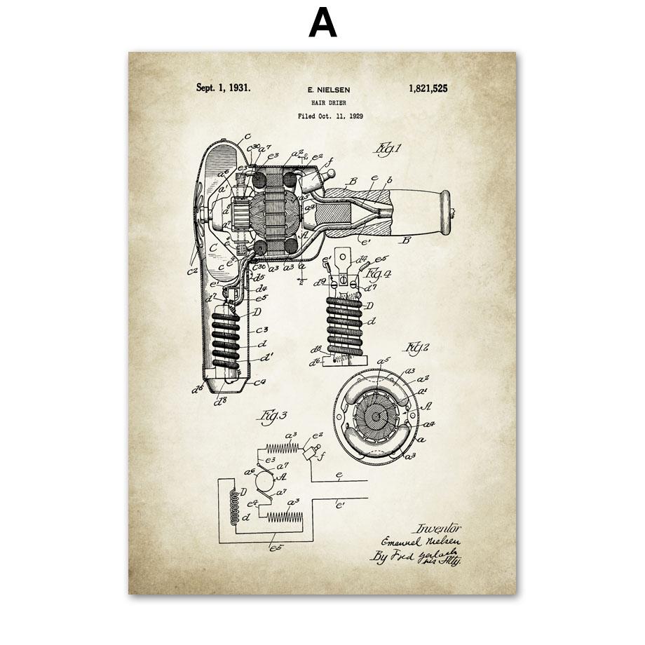 Парикмахерская патентный рисунок Парикмахерская Парикмахерская скандинавский постер настенный художественный принт холст живопись Декор фотографии для гостиной
