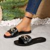 Women's Shoes Fashion Slippers Classic and Versatile Solid Color with Metal Decoration Square-Toed Flat Sandals
