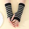 Color Blocked Thin Strip Gloves for Women Autumn and Winter Knitted Wool Sleeves  Warm and Cold Proof Fashionable Fingerless Arm Sleeves