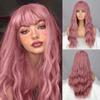 MISS WIG Grey Wig Long Wavy Wig with Bangs Synthetic Fiber Long Water Wave Wig for Women Daily Wear