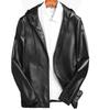 New Genuine Leather Jacket Men's First Layer Sheepskin Black Slim Korean Style Hooded Spring and Autumn Jacket