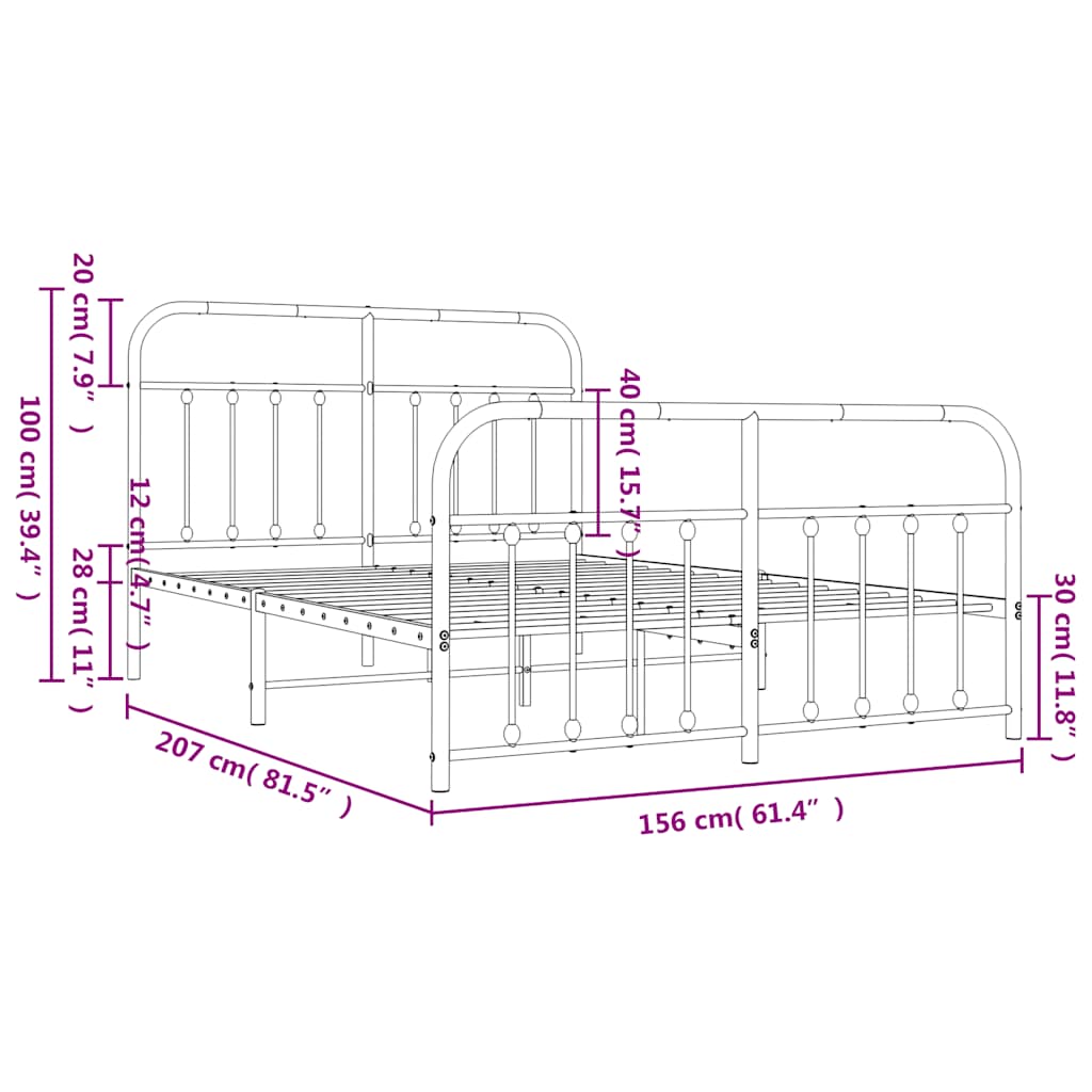 Bed Frame with Headboard and Footboard Metal Black 150x200 cm
