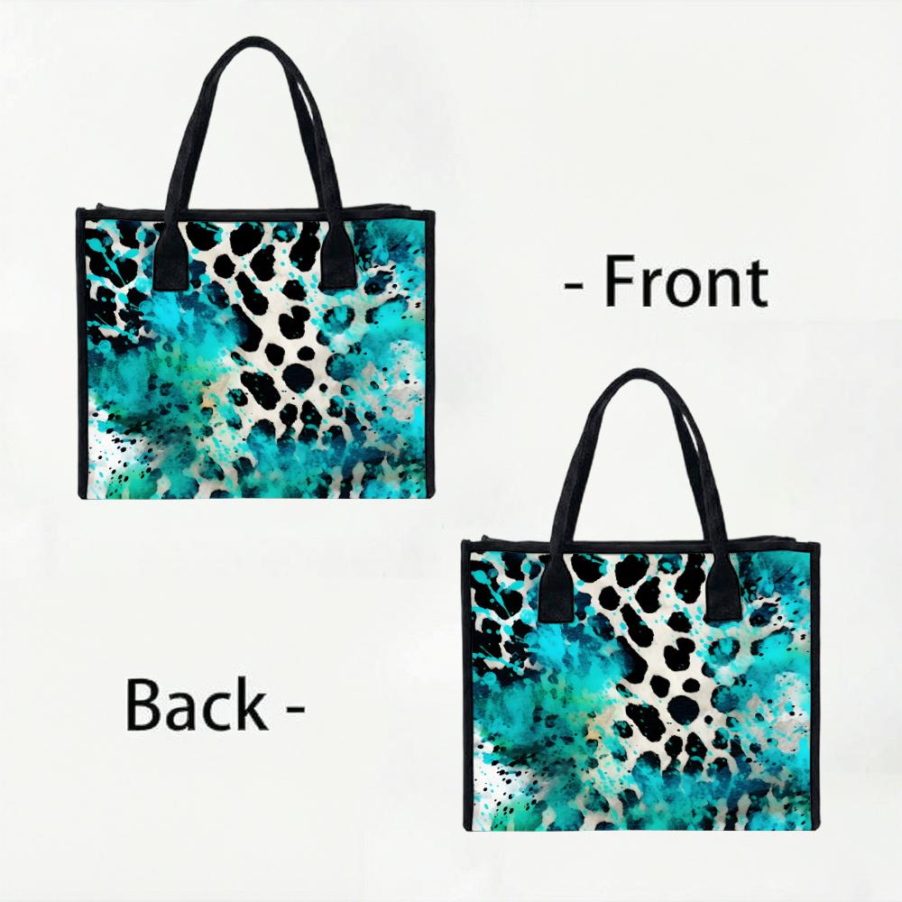 Trendy Turquoise Leopard Print Tote Bag Stylish Daily Use Casual Handbag