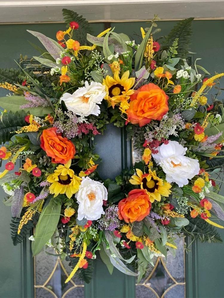 40 см цветочные венки для входной двери, всесезонный венок, круглый год, фермерский дом, крыльцо, наружные украшения