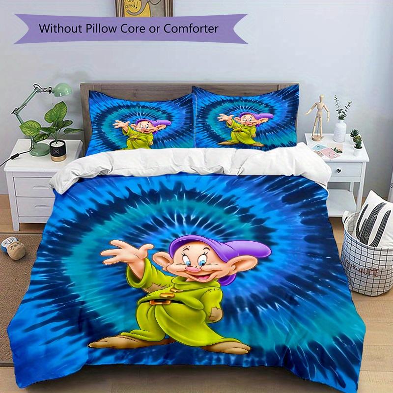 3pcs Disney Snow White Dopey Character Theme Printed Bedding Set, Soft and Comfortable Quilt Cover for Bedroom, Guest Room (1 Duvet Cover +