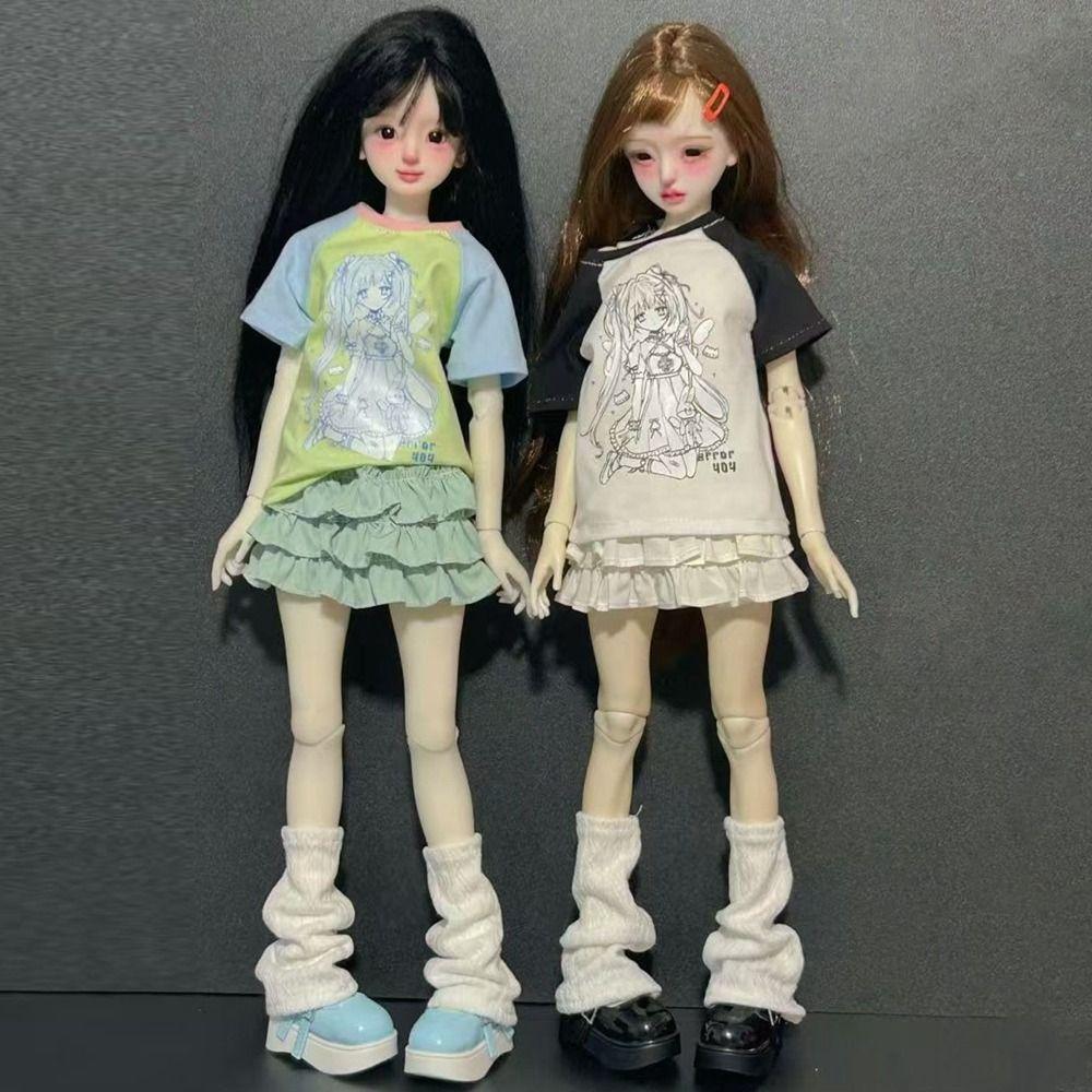 With Leg Socks Leisure T-shirt Cartoon Doll Cake Skirt for 30/45cm Dolls for 1/4 1/6 BJD Dolls