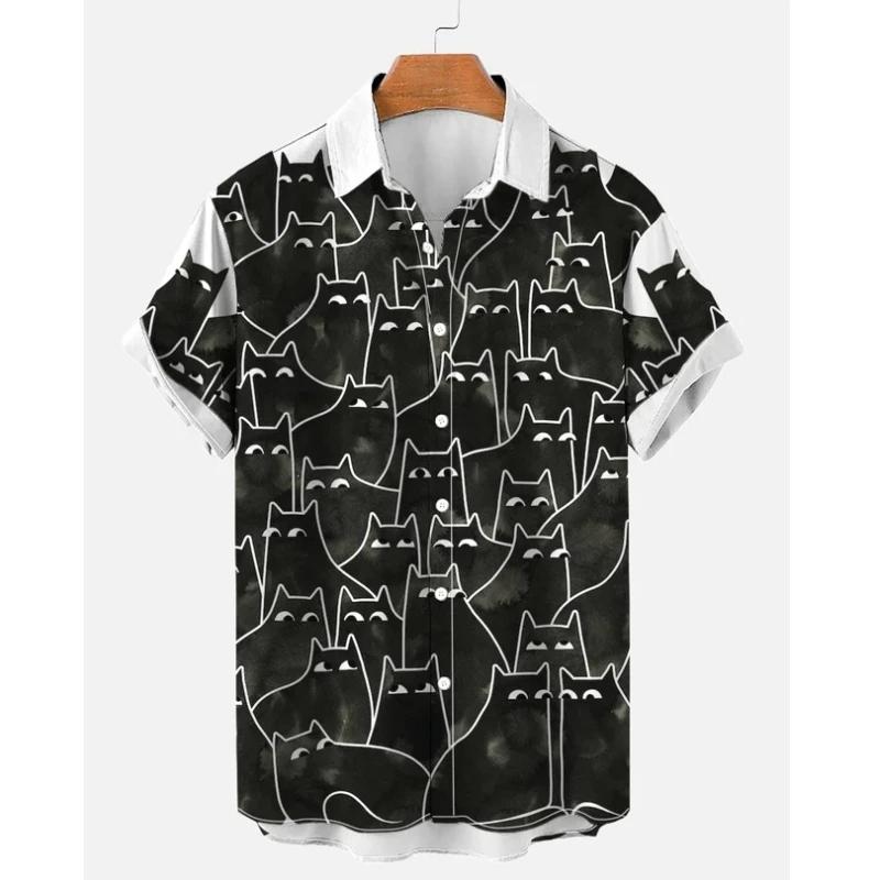 Мужская рубашка с анималистичным узором и лацканами, напечатанная на 3D-принте, для мужчин и женщин, повседневная мода, рубашки с короткими рукавами, топы на пуговицах, свободные, унисекс, одежда