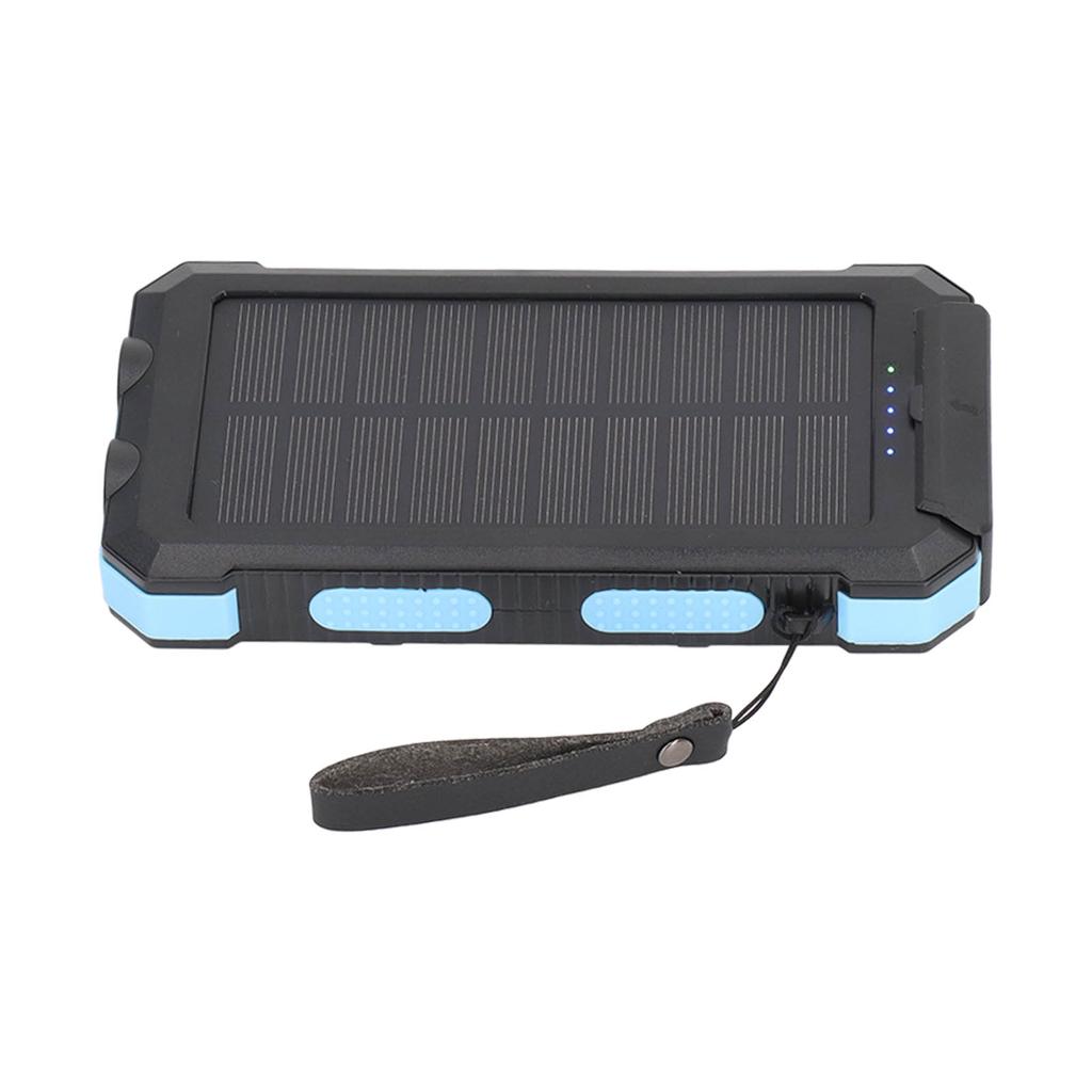 Portable Solar Power Bank 30000mAh Blue Solar Power Bank with LED Camping Flashlight for Outdoor