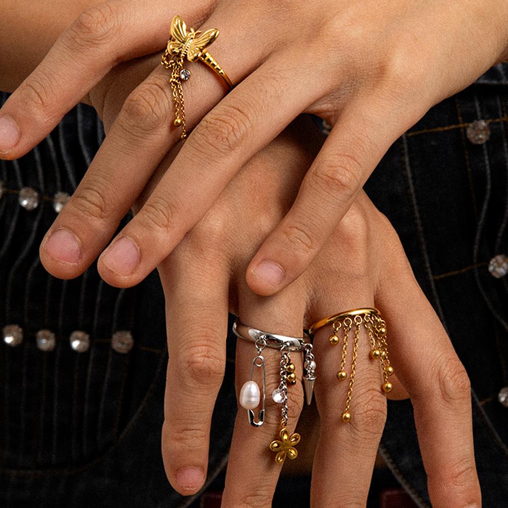 Youthway Стиль Y2K Подвеска Цветок из Пресноводного Жемчуга Кольцо с Кисточкой Для Женщин Нержавеющая Сталь Покрытие Золотого Цвета Модный Аксессуар