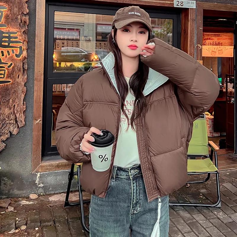 Новые свободные повседневные парки с воротником-стойкой, женские модные утолщенные пальто, женские элегантные однотонные короткие стеганые куртки для женщин