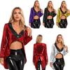 Womens Tuxedo Outerwear Circus Ringmaster Dress Up Halloween Costumes Tailcoat Jacket Sparkle Sequin Blazer Coat