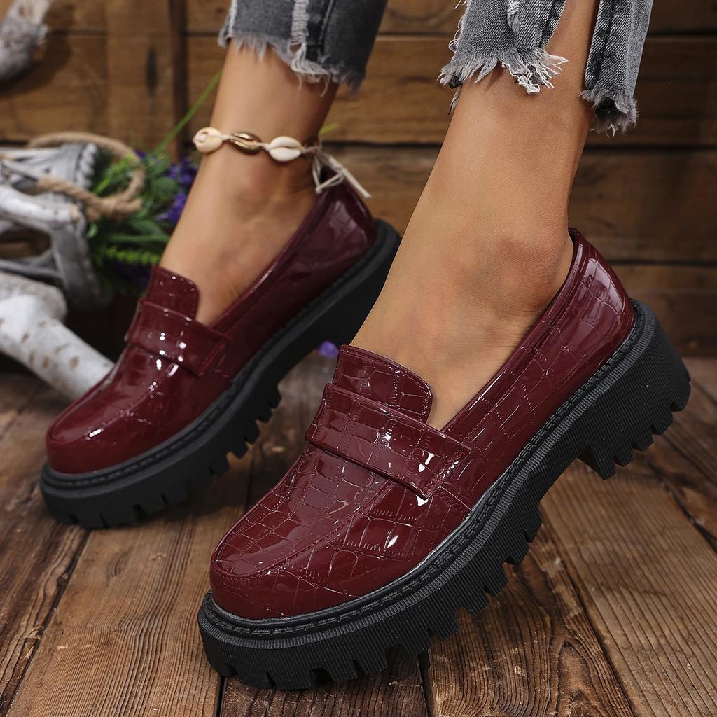 Весенние женские туфли на толстой платформе, повседневные туфли без застежек, женская мода, черные лакированные туфли из униформы Jk