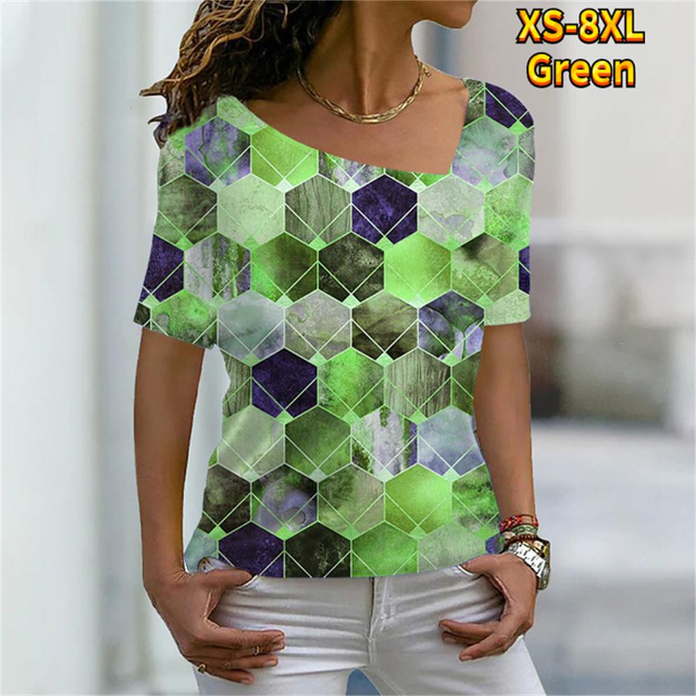 Женская футболка с рисунком, графический принт, V-образный вырез, базовые топы, футболка с коротким рукавом, XS-8XL/3D-печать