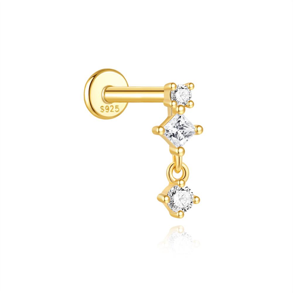 CANNER 1PC 925 Silver Tassel Horse Eye Geometric Zircon Flat Head Thread Piercing Earring For Women Love Earring