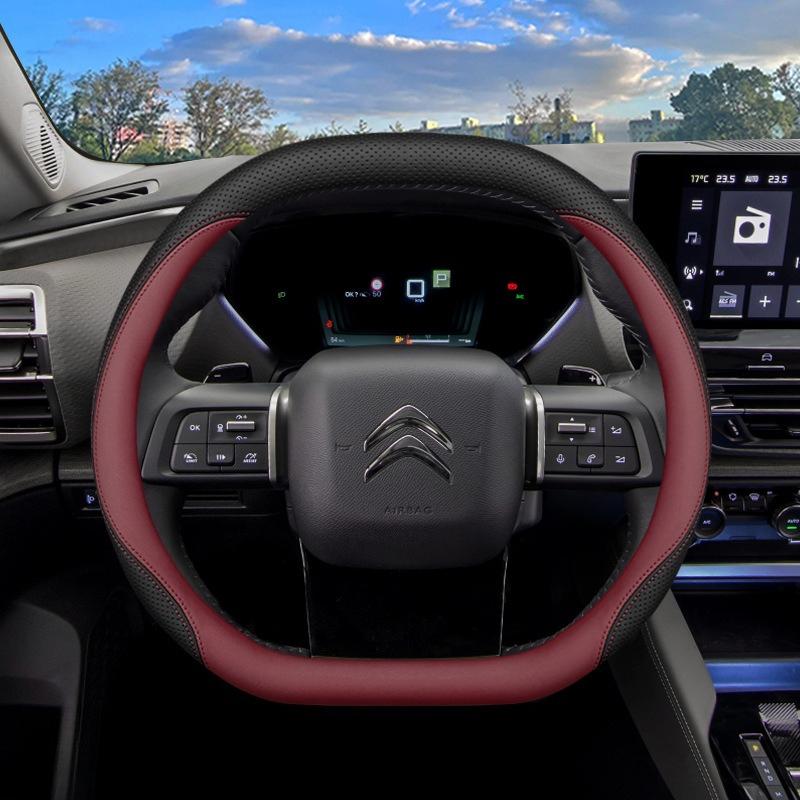 Leather Car Steering Wheel Cover For Citroen C4X C5X C5 Aircross E-Berlingo C4 Cactus Top‑Bottom Flat Steering Wheel Protector
