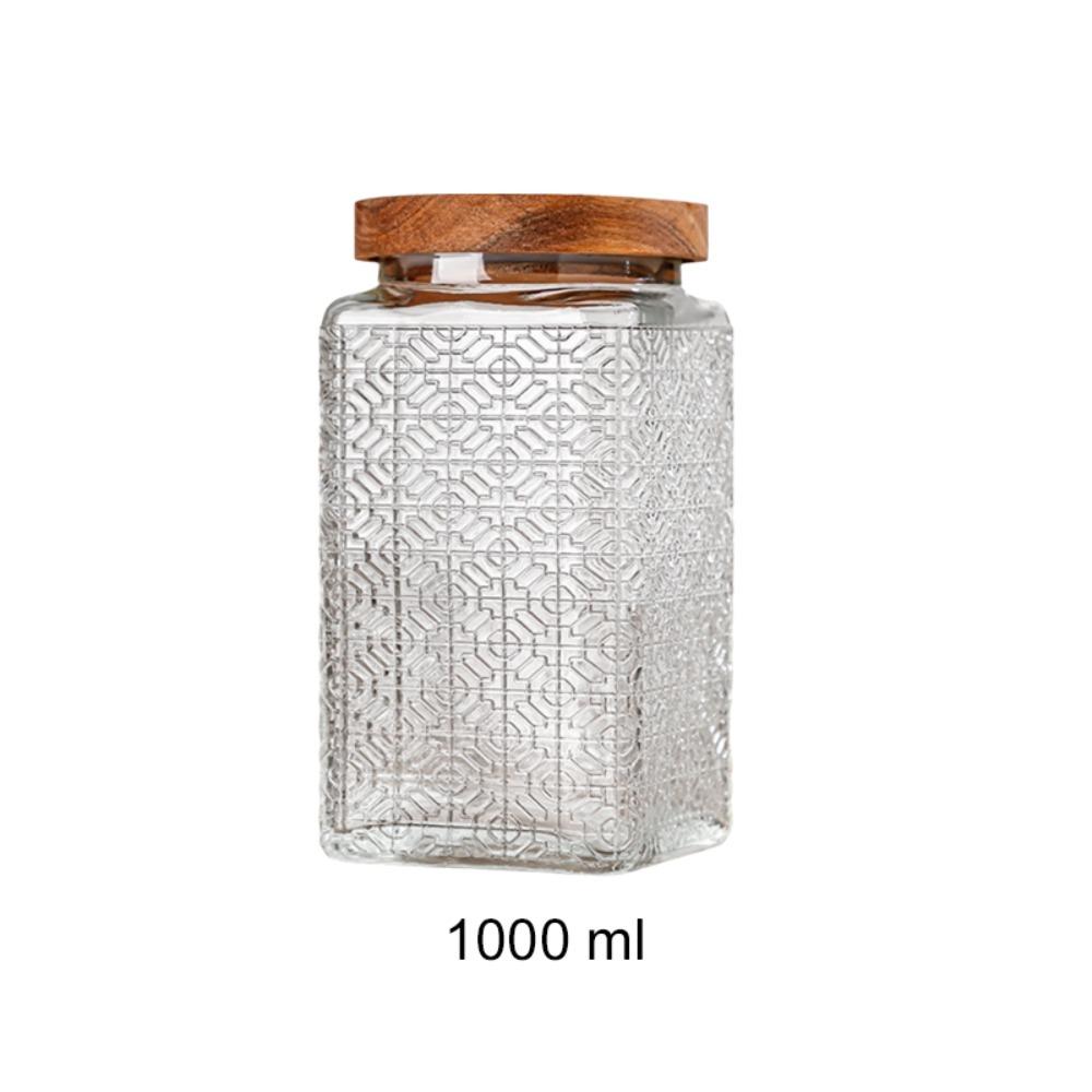 Square Kitchen Glass Bottle Vintage Mason Jar Multi-functional Embossed Glass Storage Jar Candy