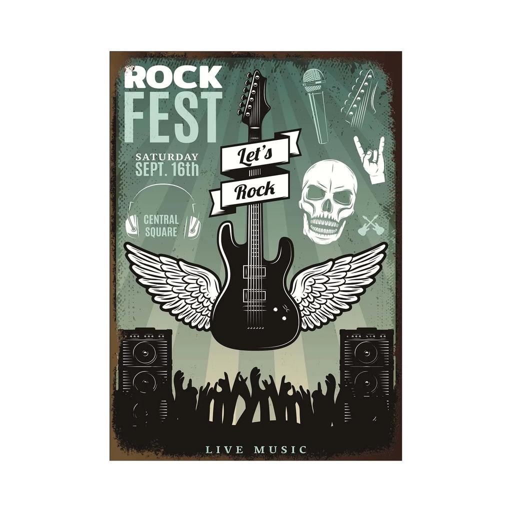 Vintage Tin Signs Decor Rock Music Metal Posters Retro Guitar Rock Party Metal Plates Room Wall Art for Bar Pub Club