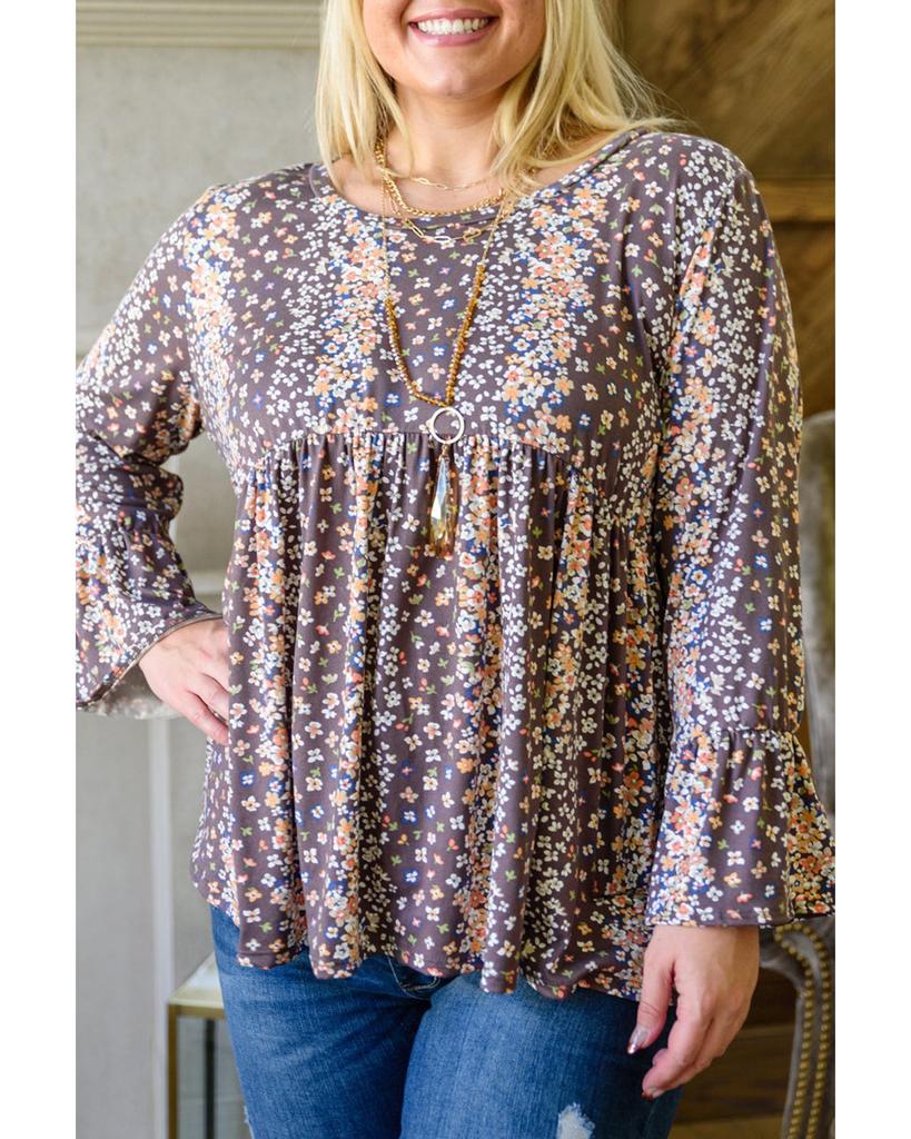 Azura Exchange Блуза Babydoll с цветочным принтом и круглым вырезом больших размеров