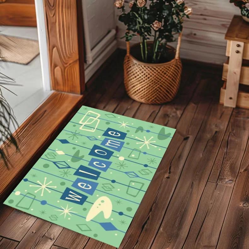 Желтый Ретро Приветственный Коврик Эпоха Атома Середина Века Модерн Коврик для Гостиной Домашнее Украшение Ретро