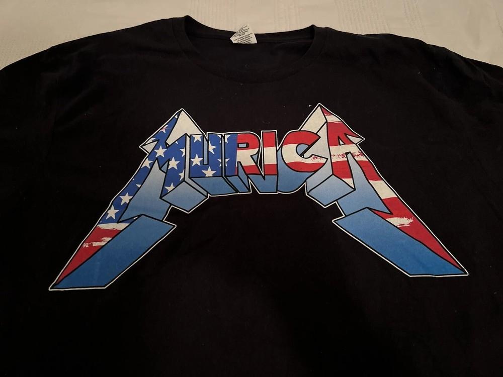Перепечатка Murica Metallica Американский флаг 4 июля Унисекс Черная футболка S-4XL Унисекс Футболка