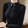 Stand Up Collar Button Up Top for Women with Improved Long Sleeved Base Shirt for Early Autumn Slim Fit Black T-shirt for Women