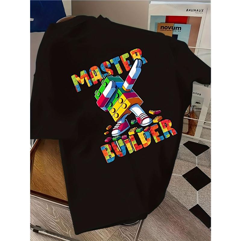 European sizes Round-Neck T-Shirt Featuring a Colorful Block Pattern And The Words Perfect for Casual Wear