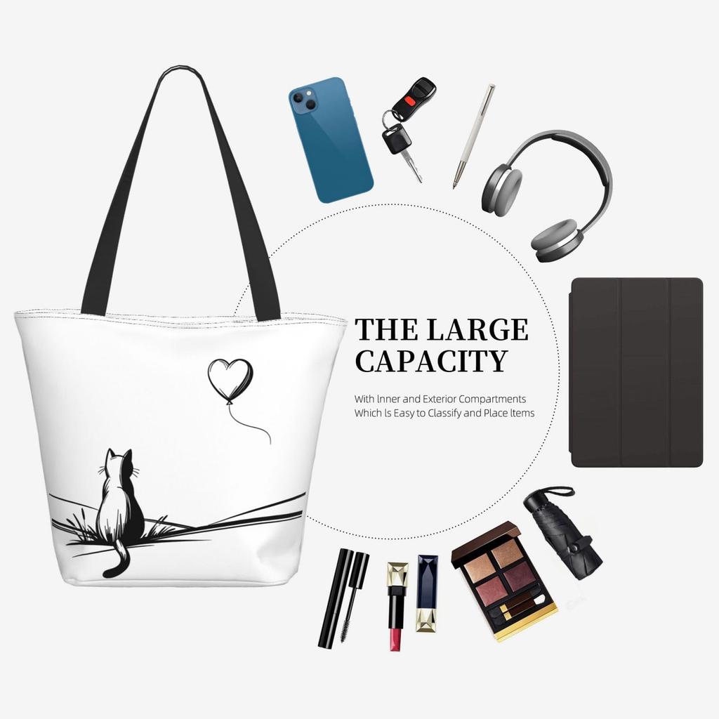 FURONGA Cat Tote Bag for Women, Lightweight, Large Capacity, A4 Size, Popular, Stylish, Durable, ShoulderHandbag, Travel, Unisex, Zipper (31)