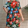 Летнее свободное платье с коротким рукавом и v-образным вырезом, милое платье с цветочным принтом, повседневное плиссированное платье больших размеров, женская одежда 28060