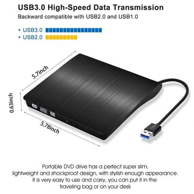 Внешний USB 3.0 CD DVD привод для записи, портативный, для ноутбука, настольного компьютера, Mac, Windows, Linux, высокоскоростной