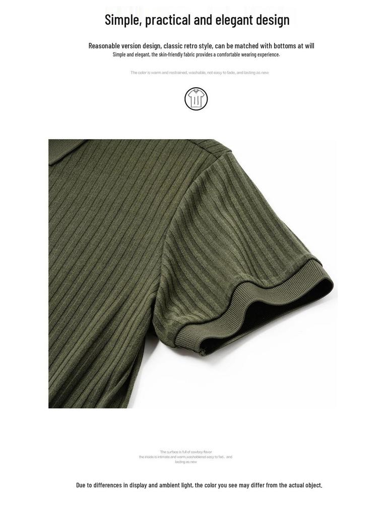 Мужская облегающая трикотажная рубашка поло с коротким рукавом - Повседневный топ в корейском стиле в рубчик