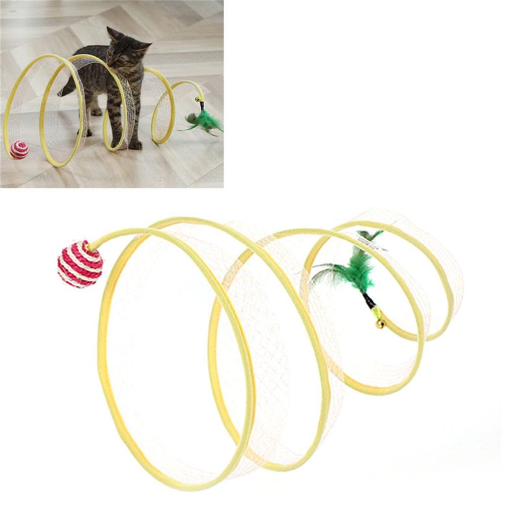 Складная игрушка-туннель для кошек, интерактивная, забавная, складная, S-образная, туннель для кошек с перьями для домашних кошек