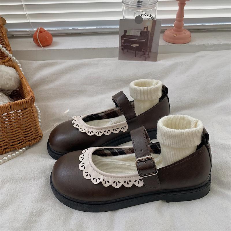 Модные кружевные туфли принцессы, милые туфли лолиты, обувь для студенческой формы, ретро, милые винтажные туфли для девочек, готические, черные, коричневые, лоферы с круглым носком