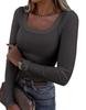 Women's Ribbed Knit Long Sleeve T-Shirt U Neck Slim Fit Sexy Casual Long Top