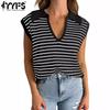 Женские модные повседневные летние весенние блузки и рубашки с v-образным вырезом и короткими рукавами в полоску с принтом
