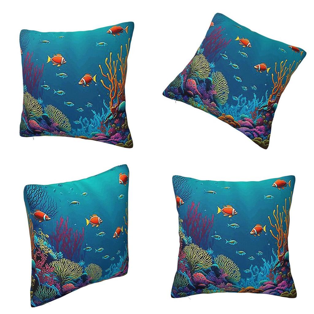 Tropical Fishes Corals And Corals And Tropical Fish Square Pillowcase Cushion Cover Pillow Case Throw Pillow Cover for Home Sofa
