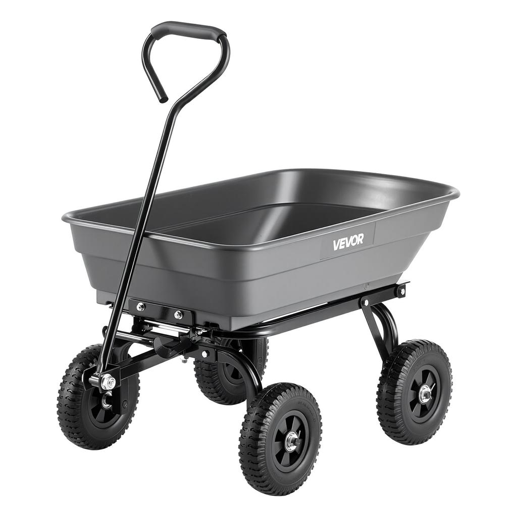 VEVOR Garden Dump Cart, 181 kg Poly Dump Cart, Garden Carts Dumps Wagon with 90 degrees Quick-Dumps Mechanism, 180 degrees Swivel Wheels