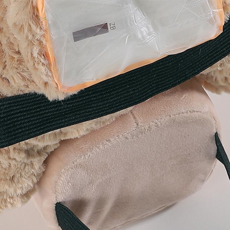 Plush Bear Shape Automotive Tissue Dispenser and Trash Can With Shake Proof Mounting and Leakproof Inner Container