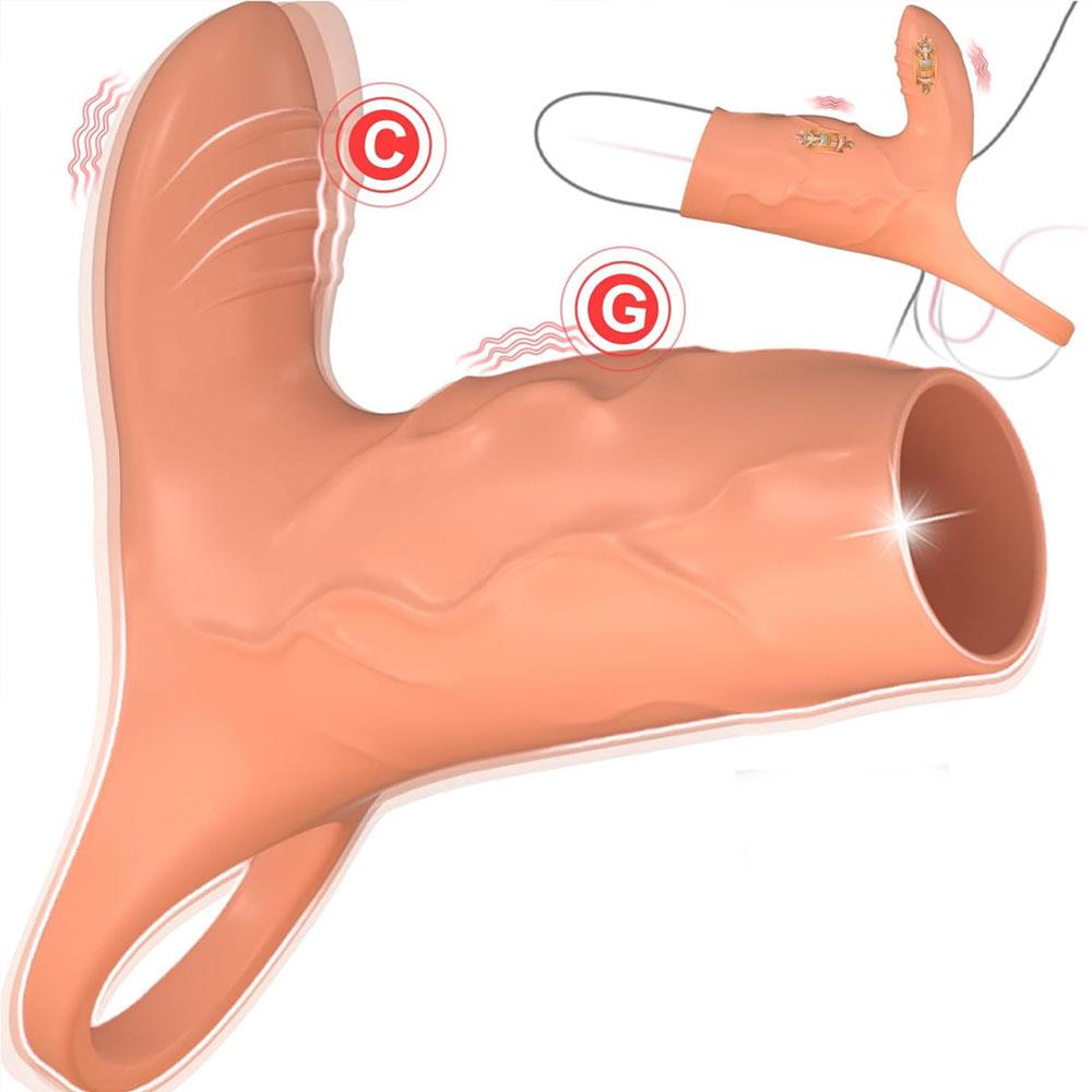 Вибратор-насадка на пенис 2-в-1 со стимулятором клитора Мужское вибрирующее кольцо на пенис Вибратор-экстендер для стимуляции точки G Взрослая секс-игрушка