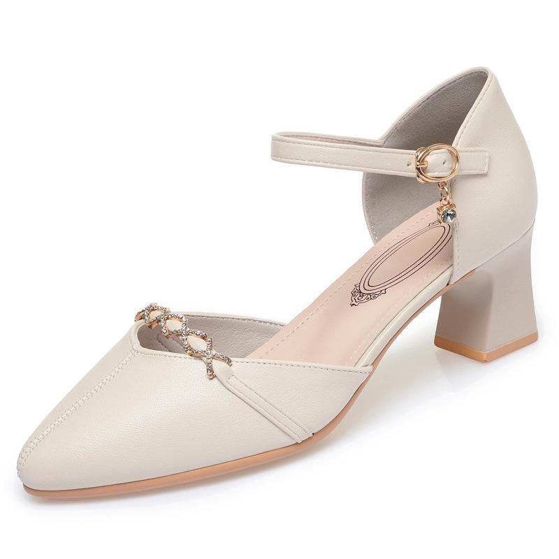 Модные летние модные элегантные красивые офисные туфли на толстом каблуке для женщин милые черные туфли-лодочки на мягкой подошве со стразами