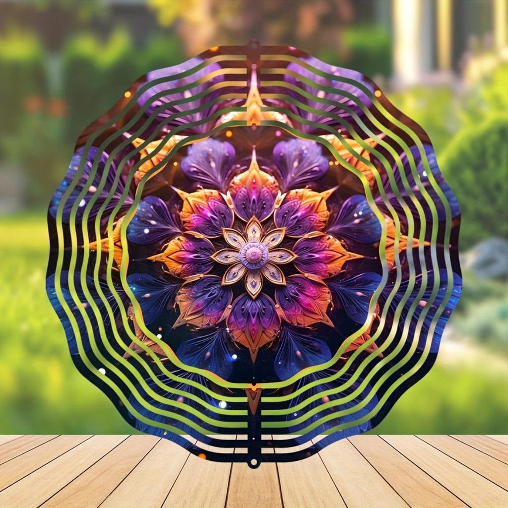 10 Inch Metal Wind Spinner Lotus Mandala Design 360 Degree Rotating for Garden Patio Balcony Decor Outdoor Indoor Hanging Art