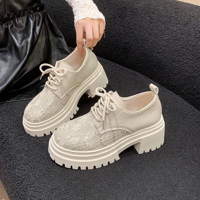 Модные лоферы на шнуровке с большой головой, увеличивающие рост, одинарная обувь, весна и лето, новая женская обувь на маленькой толстой подошве, маленькие кожаные туфли женские