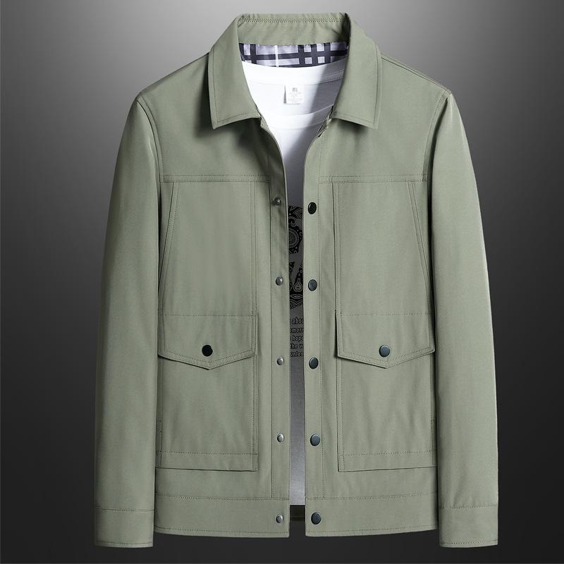 Men's Spring and Autumn Jacket Light Luxury Business Casual Daily Commute with Solid Color Lapel Jacket Men's Cargo