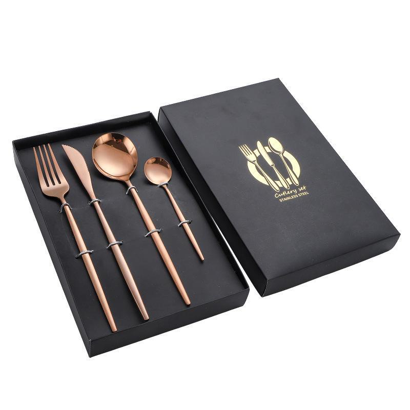 Подарочный набор из 4 предметов: нож в стиле вестерн из нержавеющей стали, вилка, ложка и нож для стейка