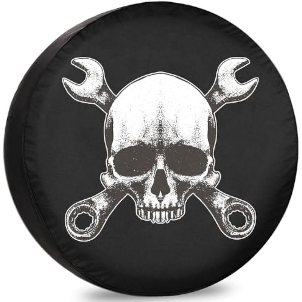 Mechanic Skull Wrench Tire Cover Waterproof Dustproof Spare Tire Cover for RV Trailer SUV