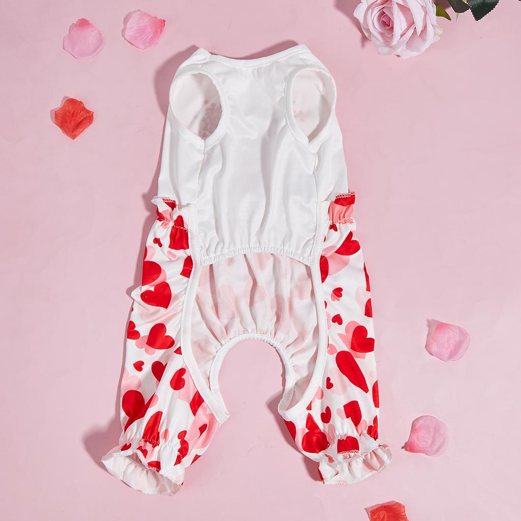 Dog Pajamas Pjs Pup Jumpsuit Lovely Hearts Printed Dog Clothes for Small Dogs Girl Boy ,Dogs Pink Puppy Clothes Doggie Onesies C