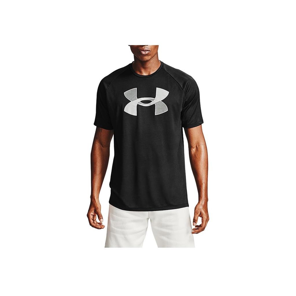 Under Armour Solid Color Logo Print Crew Neck Drop Shoulder Loose Fit T-Shirt Men Tops Black 1357234-001