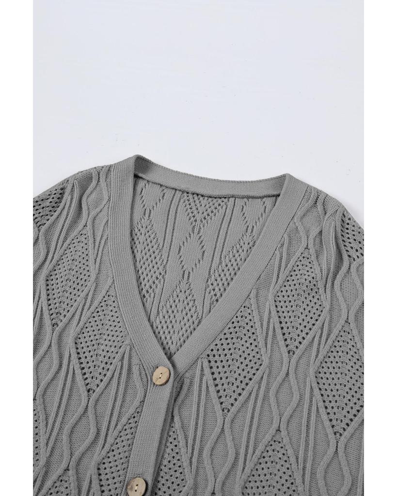 Azura Exchange Gray Plus Size Knitted Hollow Out Button Up Cardigan